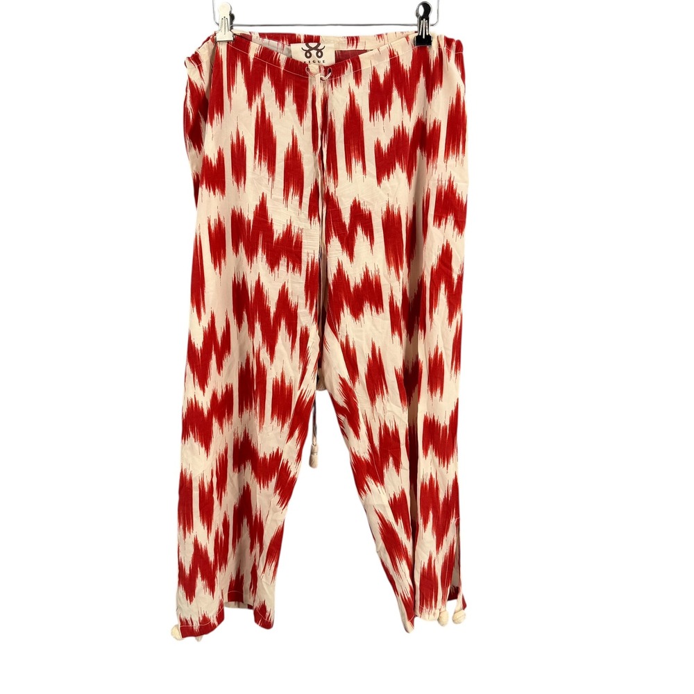 Figue Silk Ikat Resort Pants Size Small Red White Tassel Boho Luxury Summer